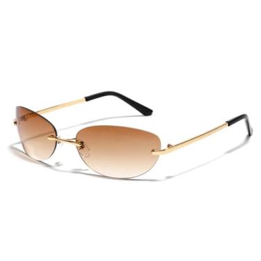 Imagem de Óculos de sol sem aro Steampunk Goggle Trend Óculos de sol femininos Óculos de sol masculinos Punk Shades Óculos unissex para áreas externas Óculos UV400, chá, tamanho único