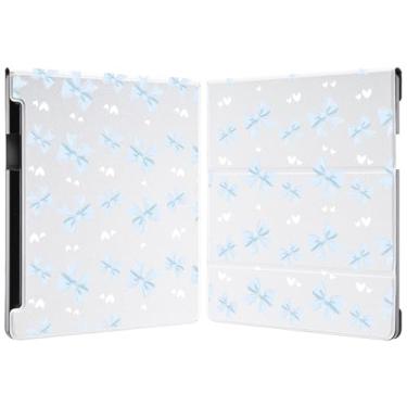 Imagem de Capa feminina Preppy Blue Bow para Kindle Scribe 10,2 polegadas (versão 2024/2022), capa fina e leve de couro PU com suporte para caneta, capa hibernar/despertar automática para Amazon Kindle Scribe