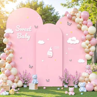 Imagem de Conjunto de 3 capas de arco rosa - 1,5 m, 1,8 m, arco de 1,8 m, capa de fundo de elastano para festa de aniversário, chá de bebê, meninas, chá de panela, banquete de casamento, decoração de fundo de