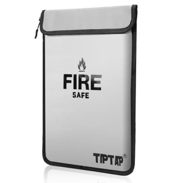 Imagem de TIPTAP Bolsa de documentos à prova de fogo com dois bolsos, bolsa de dinheiro impermeável de 28 x 38 cm com zíper, organizador essencial de armazenamento de documentos, carteira envelope para