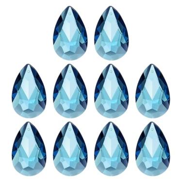 Imagem de PATIKIL K9 Pingentes de gota de cristal contas ovais, pacote com 10 peças de prismas de lustre de 38 mm, contas penduradas, lâmpada DIY para decoração de artesanato, azul celeste
