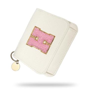 Imagem de Carteira para meninas, carteiras femininas com inicial, carteira pequena branca para crianças com 5 compartimentos para cartões, bolsas personalizadas, presentes para meninas e mulheres, presente de