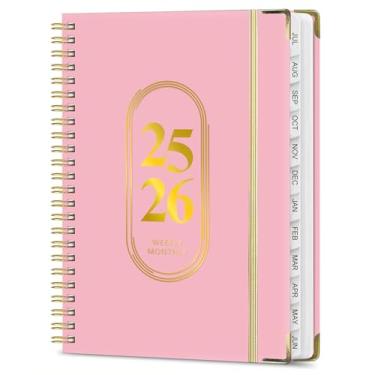 Imagem de Julho de 2025 a junho de 2026, caderno espiral, calendário diário A5 tamanho 15 x 21 cm, capa rosa pérola, mensal, semanal, livro de agendas, 142 páginas, agenda escolar e escritório