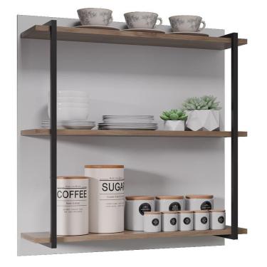 Imagem de Prateleira Industrial Cozinha Tripla Com Painel Flora Z34 Branco/freijó - Mpozenato
