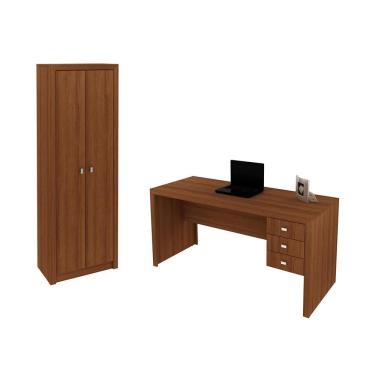 Imagem de Escritório com Mesa para Computador e Armário 2 portas Amendoa - FdECOR