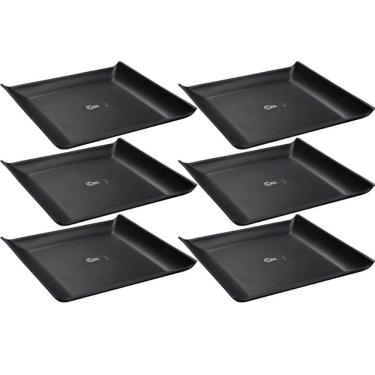 Imagem de Kit 6 Bandejas Quadradas Preta 20,6cm Prato Cosy Petiscos Saladas Coza Plástico