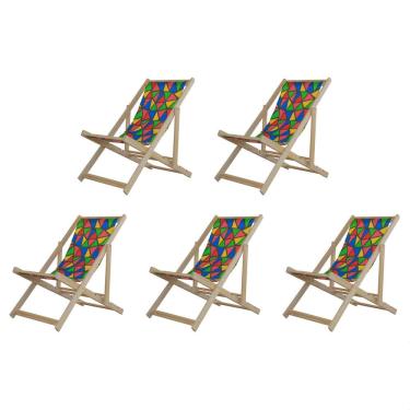 Imagem de Kit 5 Cadeiras Espreguiçadeira Preguiçosa Dobrávl Sem Braço Natural
