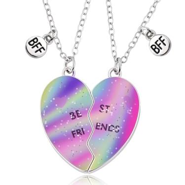 Imagem de Colares de coração combinando para melhor amigo, 2 colares roxos Aurora BFF para duas amigas fofas, presentes para aniversário, Natal, aniversário, quebra-cabeça, divisão, pingente de amizade