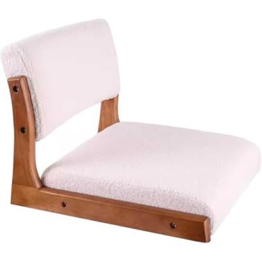 Imagem de Cadeira De Meditação De Tatame De Madeira Cadeira De Chão Japonesa Sem Pernas Espreguiçadeira De Janela De Baía Sofá Preguiçoso Para Ler Tv Assistindo, Walnut White, 45 * 48 * 36cm