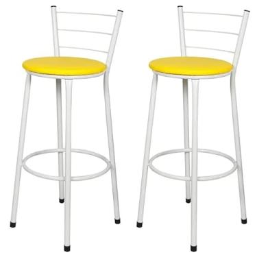 Imagem de Jogo 2 Banqueta Alta Para Cozinha Branca Epoxi Assento Amarelo