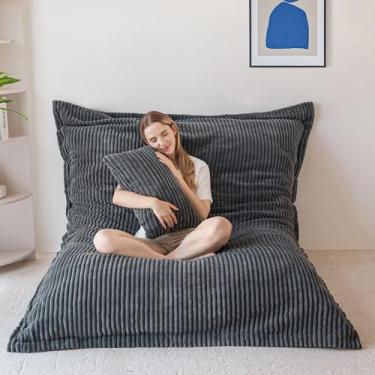 Imagem de MAXYOYO Cadeira de pufe gigante com travesseiro, cadeira conversível 3 em 1 para adultos com capa lavável, espreguiçadeira removível para sala de estar, quarto, cinza escuro, completa