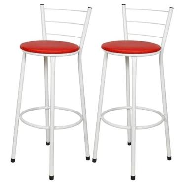 Imagem de Jogo 2 Banqueta Alta Para Cozinha Branca Epoxi Assento Vermelho