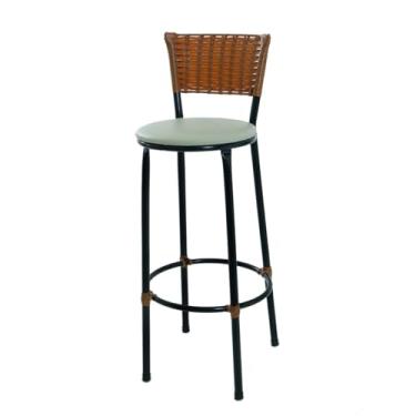 Imagem de Banqueta Alta com Assento em Napa Preta, Fibra Sintética (BEGE)