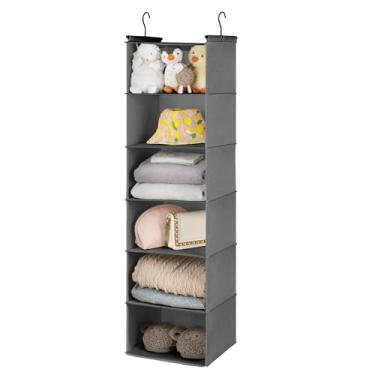 Imagem de GRANNY SAYS Organizadores e armazenamento de armário com 6 prateleiras, organizador dobrável para armário com 2 ganchos resistentes, grandes prateleiras suspensas para armário, quarto, cinza cinza