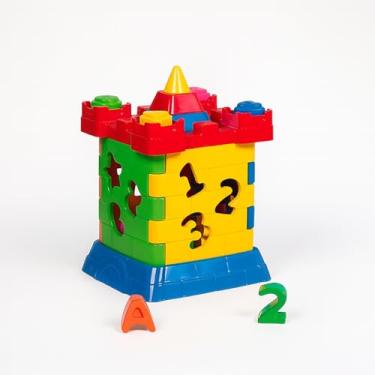 Imagem de Castelo Educativo Didático Com Cubos De Formas E Números Torre De Encaixe Colorida Brinquedo De Montar para Crianças