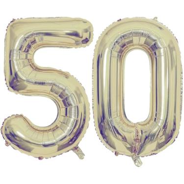 Imagem de Champagne Gold 50 Number Balloons, 40 Inch Giant Number 50 Balloons Foil Mylar Helium Light Gold Number Balloons for 50th Birthday Party Supplies Anniversary Event Celebration Decorations