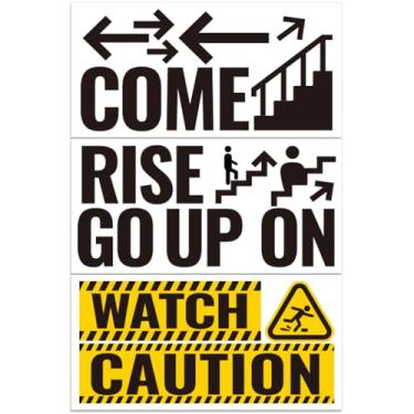 Imagem de PLIGREAT 3 folhas de placas de orientação de escadas adesivos de transferência para móveis sinal de cuidado impermeável UV DTF esfregar em decalques para porta de madeira vidro home office decalques