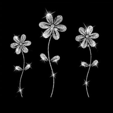 Imagem de Decalque de carro brilhante com três margaridas autoadesivo PVC brilhante adesivo para carros, caminhões, motocicletas, capa de porta multidecoração adesivo (branco)