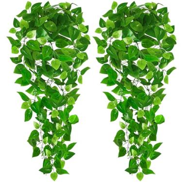 Imagem de Plantas artificiais para pendurar, vegetação falsa longa para decoração de plantas de videira falsa para casa, quarto, escritório, ambientes internos e externos, decoração de prateleira de parede (2)