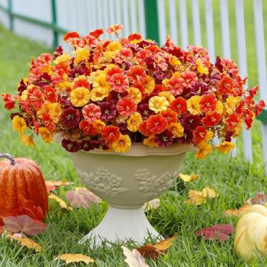 Imagem de CCTIVED 16 pacotes de flores artificiais de outono para ambientes externos, petúnias de seda falsa resistentes a UV para plantadores ao ar livre, varanda, decoração de jardim, cor de outono