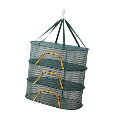 Imagem de Dualoai Rede de secagem de pesca, cesta seca multiuso com zíper, gancho, rede de secagem de peixes dobrável para vaso, flores, frutas, comida de peixe, Três Camadas