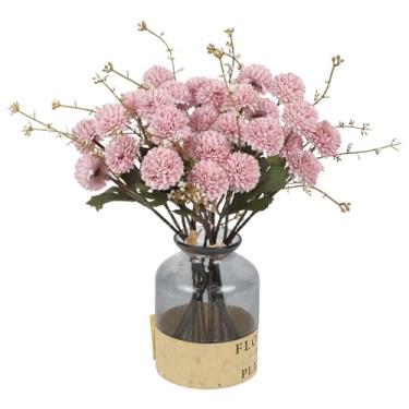 Imagem de IPOPU 5 pacotes de flores artificiais para mãe, mini crisântemos falsos, 30,5 cm, pompom de seda sintética, flores para mãe para decoração de casa (roxo claro)