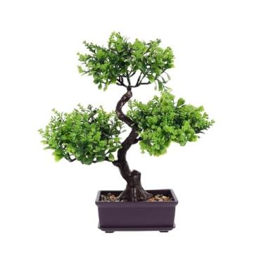 Imagem de Plantas artificiais em vasos falsos, árvore de bonsai artificial, plantas falsas, decoração de mesa de jardim para convidados, bonsai artificial (verde)
