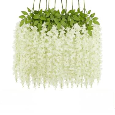 Imagem de Galhos Flor Cerejeira Artificial Ramos Grande Pendente Corrente Galhos Decoração Rosa Branco(BRANCO-KIT 12 GALHOS)