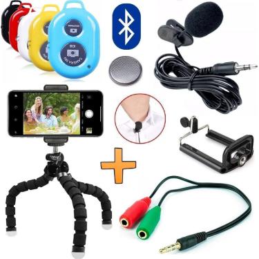 Imagem de Kit Youtuber Tripé De Celular Smartphone Universal Microfone