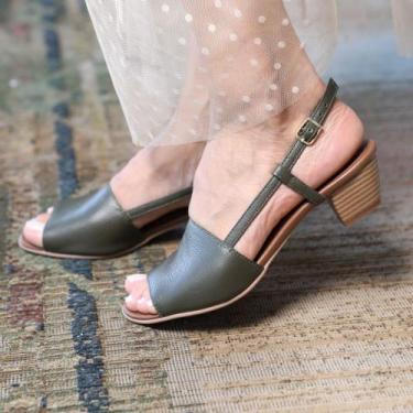 Imagem de Sandália de Salto em Couro Mimi Verde Militar - Amo Calçados, 35