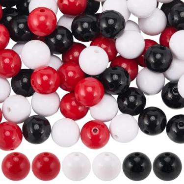 Imagem de SOFPLATE 90 peças, 3 cores, contas de acrílico de Halloween, preto, branco, vermelho, 1,6 cm, redondo, tema de férias, caneta, espaçador, pônei, para fazer joias, pulseira, colar, acessórios de