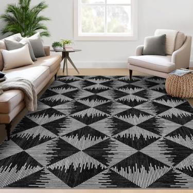 Imagem de YAHILL Tapetes laváveis para sala de estar, tapete listrado minimalista para quarto, antiderrapante, resistente a manchas, sala de jantar, tapete macio para dormitório, decoração de escritório, preto