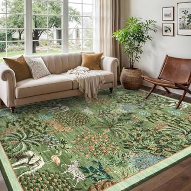 Imagem de COZYLOOM Tapetes de área laváveis na máquina de 22 x 30,5 cm, tapete grande moderno com detalhes florais, capa dobrável resistente a manchas, tapete antiderrapante portátil para sala de estar