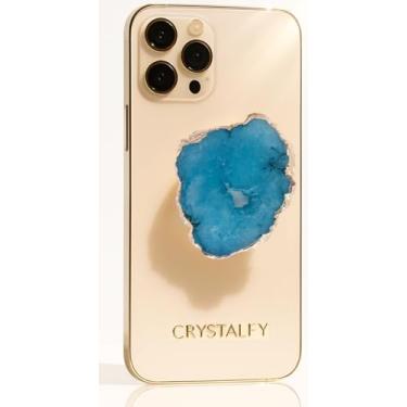 Imagem de CRYSTALFY Grips By Blue Druzy Quartz Raw Com Aberturas, Suporte Para Celular Em Cristal E Expansível - Acessório Superior Trocável Pedras Preciosas Naturais Iphone, Ipad Dispositivos Móveis Kindle