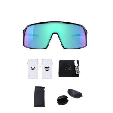 Imagem de Oakley Óculos de sol Sutro OO9406 Shield | Pacote com kit de limpeza e bolsa de microfibra Black Flag Outfitters, Preto polido, safira Prizm, 137 MM