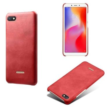 Imagem de Capa para Xiaomi Redmi 6A,Proteção contra quedas,Casca de volta de cor sólida simples,Design de couro de imitação de plástico-Red