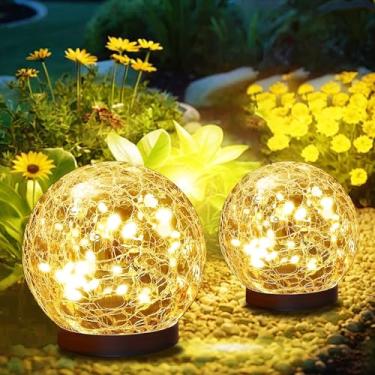 Imagem de TARANEM Globos solares à prova d'água ao ar livre, luzes solares de vidro rachado de 12 cm para ambientes externos brilhantes até 14H, luz globo à prova d'água IP65 para passarela, pátio, paisagem
