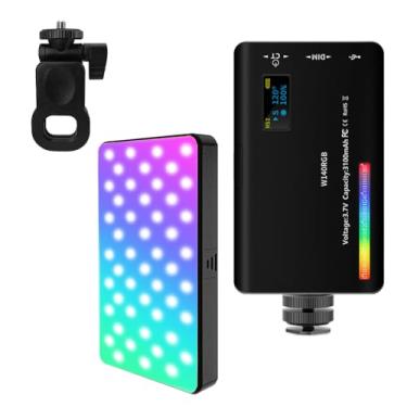 Imagem de Luz de vídeo RGB com suporte multifuncional, 140 contas de lâmpada de LED colorida de 360° com 3 frias CRI≥95 2500K-9000K ± 200K, iluminação fotográfica recarregável de 2000mAh com 20 modos de