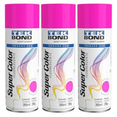 Imagem de Kit 3 Tintas Spray Rosa Fluorescente Aerossol TekBond 350ml/250g