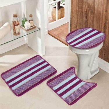 Imagem de Tapete De Banheiro Kit 3 Pecas Antiderrapante Belo Kit Cor Vinho 25 - 