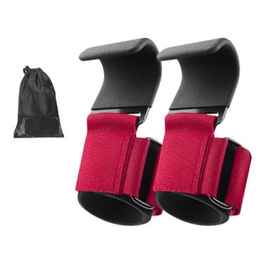 Imagem de Munhequeira Fitness com Gancho de Aço - 2 Alças para Levantamento de Peso, Academia e Crossfit - Resistente (vermelho)
