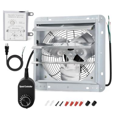 Imagem de Criditpid Exaustor de obturador de 35 cm, ventilador de sótão montado na parede de 1088 CFM, ventilador de estufa com controlador de velocidade e termostato para garagens, armazém, galpão, porão