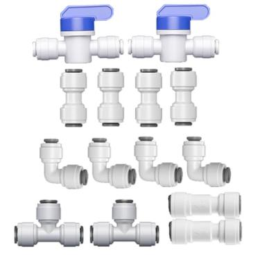 Imagem de ECORISM Conexões OD de 3/20.3 cm de conexão rápida – Kit de tubo de água de pressão para conectar 14 peças para sistemas RO, instalação de geladeira, purificadores de água, aquários, máquinas de café