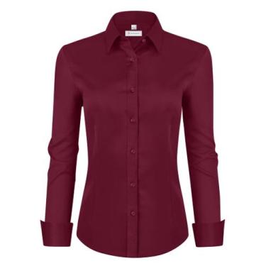 Imagem de Camisa social siliteelon para mulheres, manga comprida, cor de vinho, 