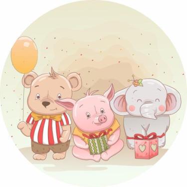 Imagem de Painel de Lona Redondo Animais Amigos Cute - Fabrika de Festa, 140x140