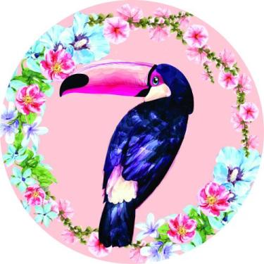 Imagem de Painel de Lona Redondo Tucano Aquarela Rosa - Fabrika de Festa, 130x13