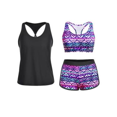Imagem de Maiô Tankini Yonique de 3 peças para mulheres com shorts XXL