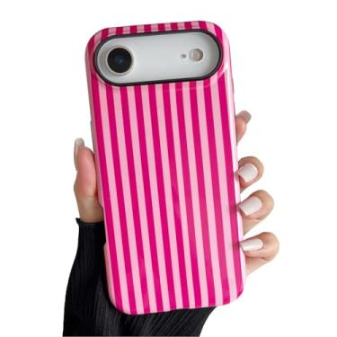 Imagem de Longlayss Compatível com 17 Air Case Linda Estética Listrada Capa de Telefone para Mulheres Meninas À Prova de Choque Fina TPU e Capa Protetora de PC Rígido (Rosa Choque)