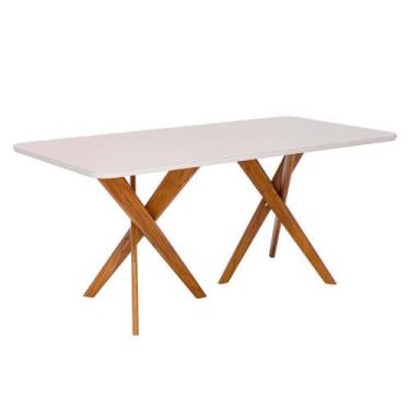 Imagem de Mesa Jantar Retangular 1,80 Com Vidro Cacau Madeira/Off White - Cimol