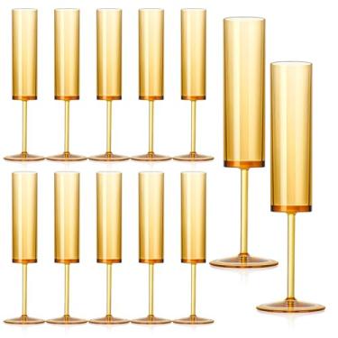 Imagem de SHIQIKEJIPTY 12 peças taças de champanhe de vidro âmbar, 153 g, haste longa, taças de champanhe, taças de champanhe acrílicas de plástico, taças coloridas de vinho cintilante, reutilizáveis para
